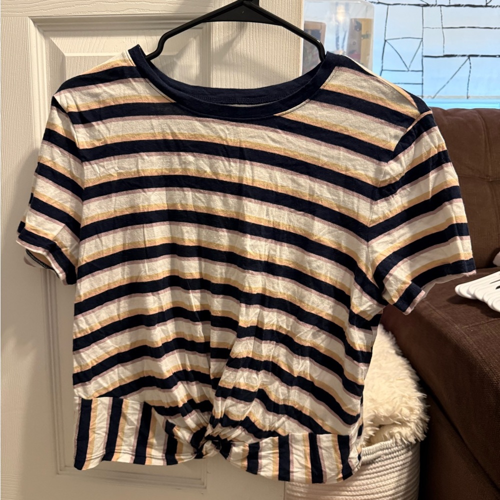 Hollister Navy and White Striped Tee